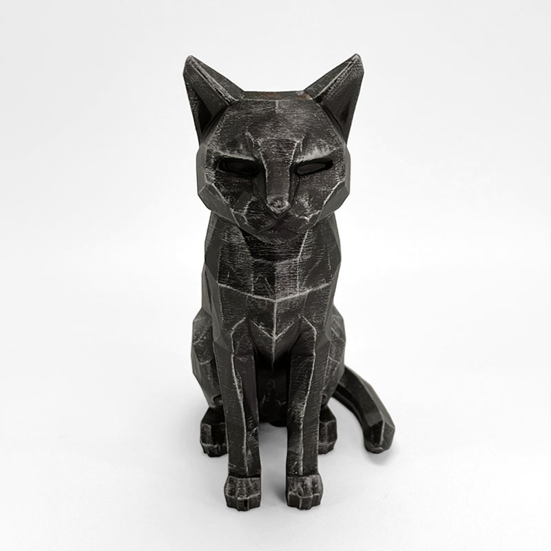モダンな幾何学デザインの猫オブジェ|3Dプリント×手塗りアート雑貨
