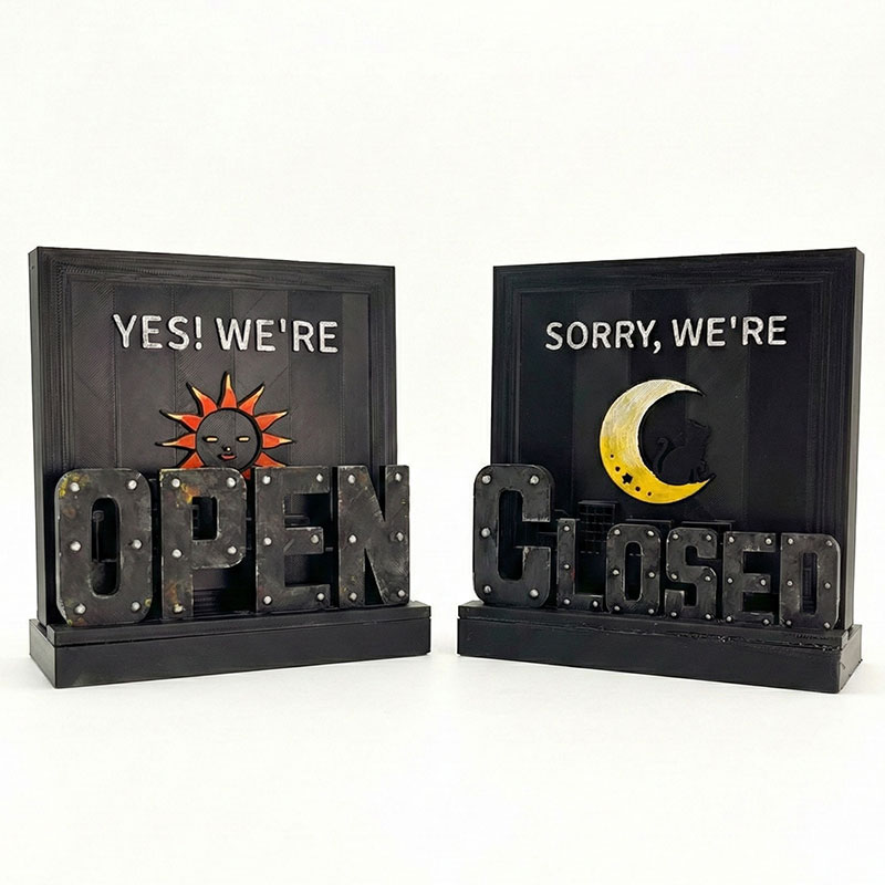 OPEN&CLOSE両面サインオブジェ|3Dプリント×ハンドペイントの店舗用インテリア雑貨