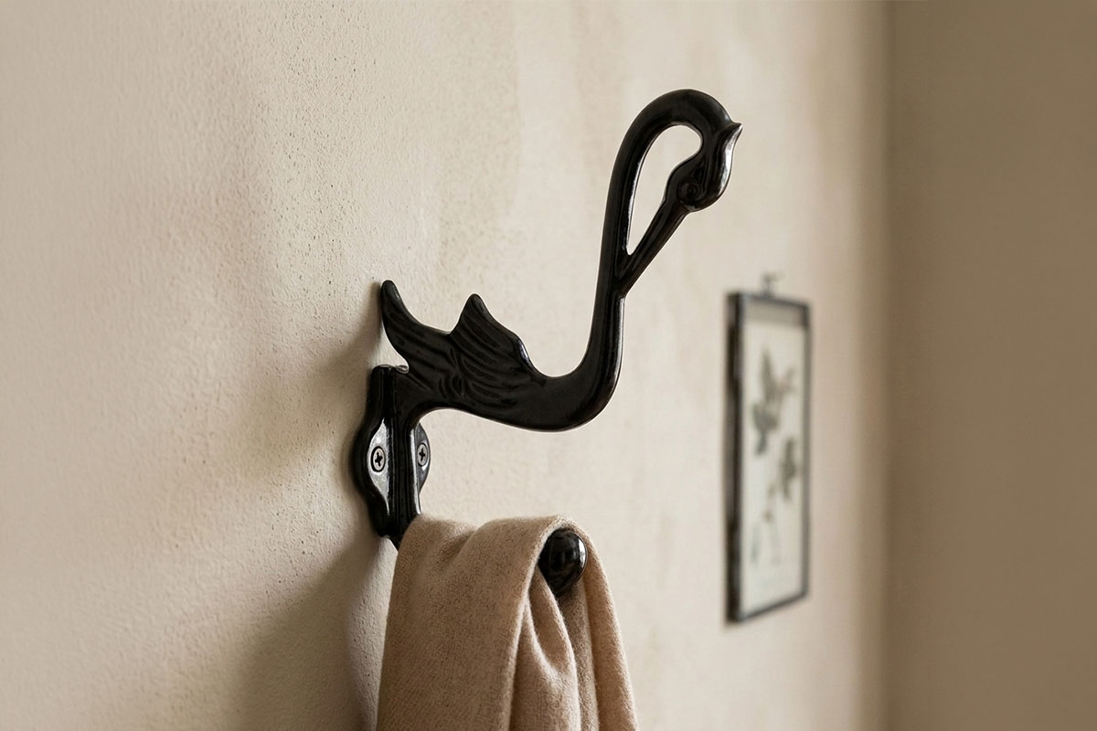 ロートアイアン製ツルデザイン壁付けフック｜アンティーク調ブラックアイアンフック