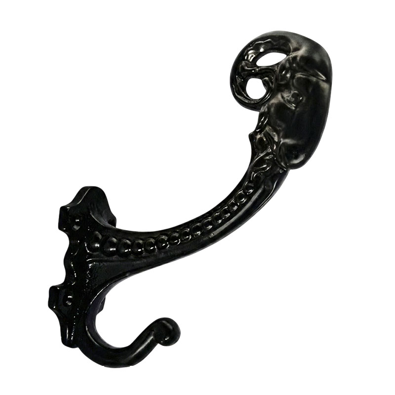 ロートアイアン壁付けコートフック｜ブラック仕上げのアンティーク調装飾金具