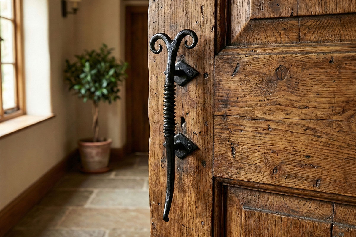 ロートアイアン製ドアノブ｜ブラック仕上げのアンティーク調取っ手金具