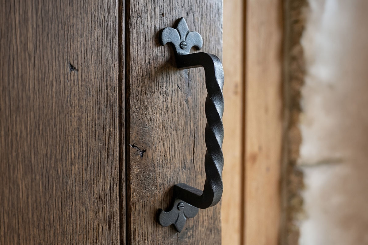 ロートアイアン製門扉・ドア用縦型取っ手（艶消しブラック）