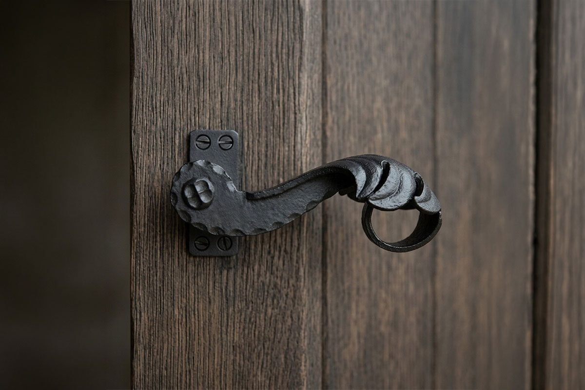 ロートアイアン製門扉・ドア用縦型取っ手（艶消しブラック）