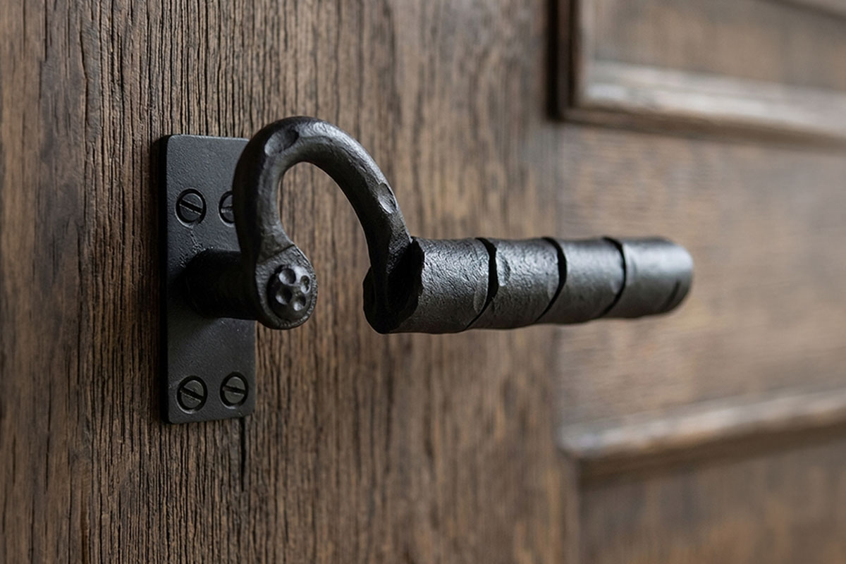 ロートアイアン製門扉・ドア用縦型取っ手（艶消しブラック）