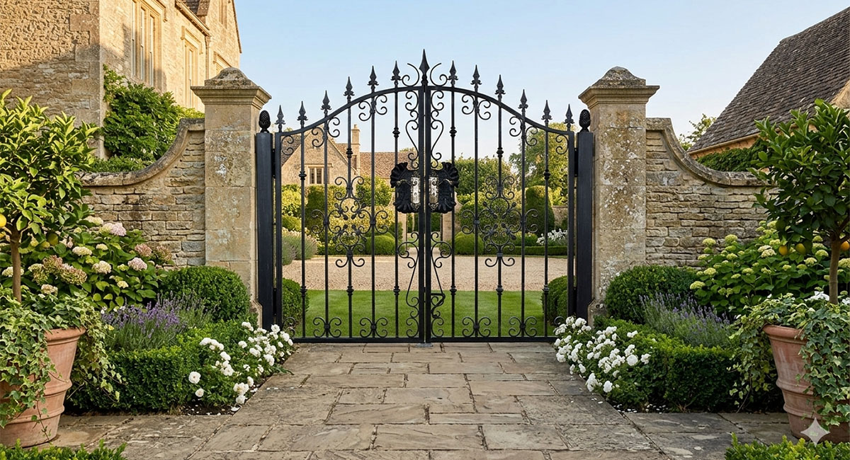ロートアイアン両開き門扉 コンチネンタルDXの設置例｜クラシックデザインの外構アイアンゲート