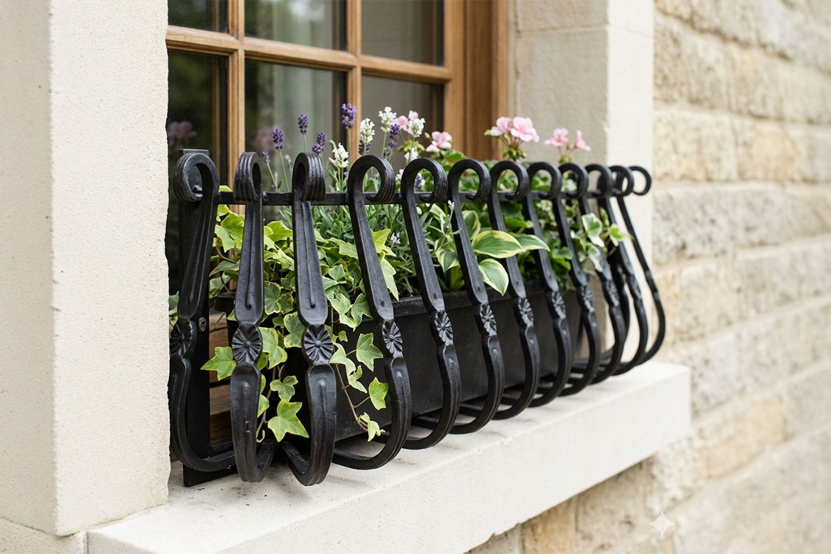 アイアン製窓花台プランター（ウィンドウボックス型・横幅1m）