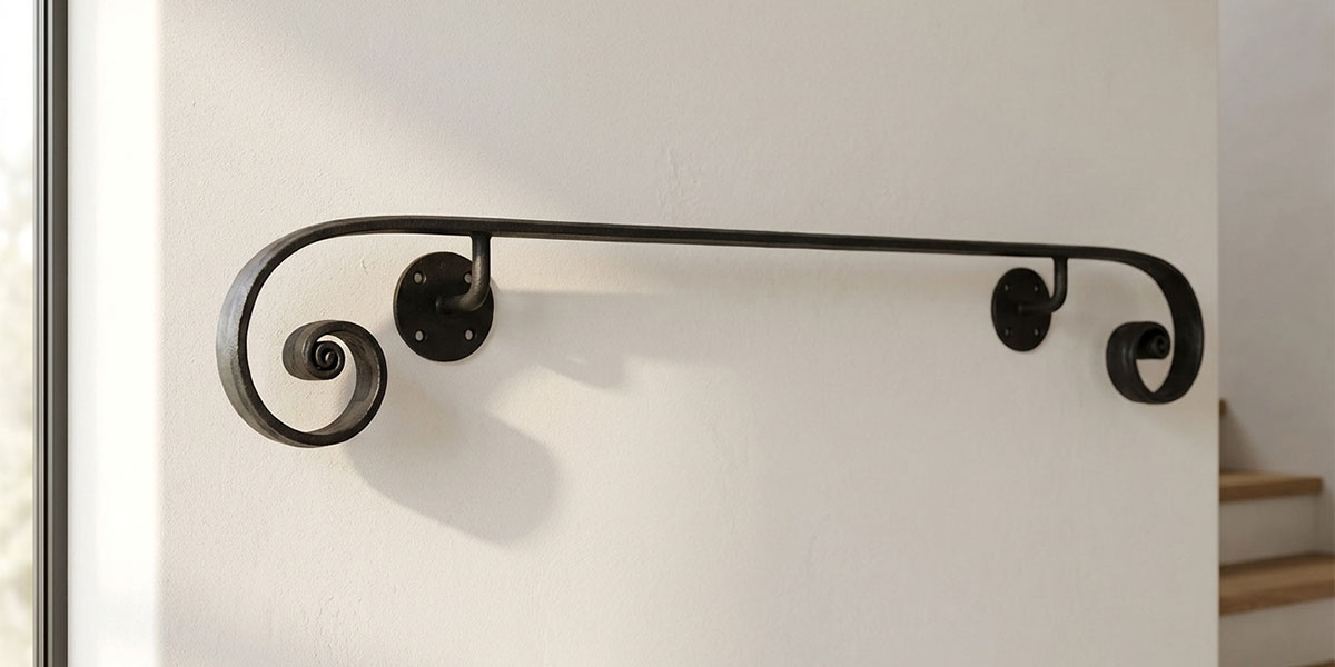 高級感あふれる直線タイプのロートアイアン製壁付け手すりの設置例｜アンティークデザイン