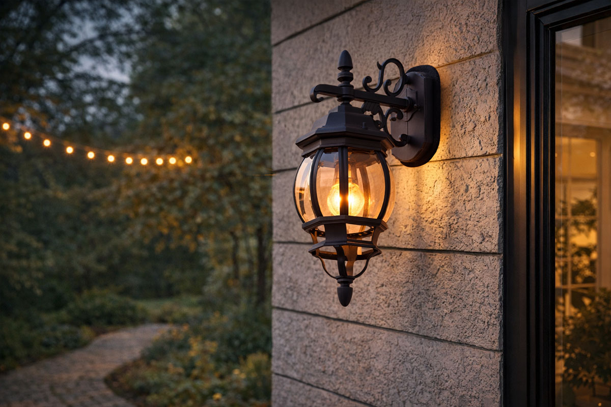 シックな定番ブラックがかっこいい海外の屋外用ブラケット照明