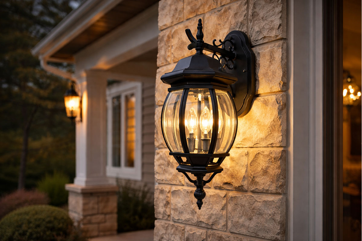 シックな定番ブラックがかっこいい海外の屋外用ブラケット照明