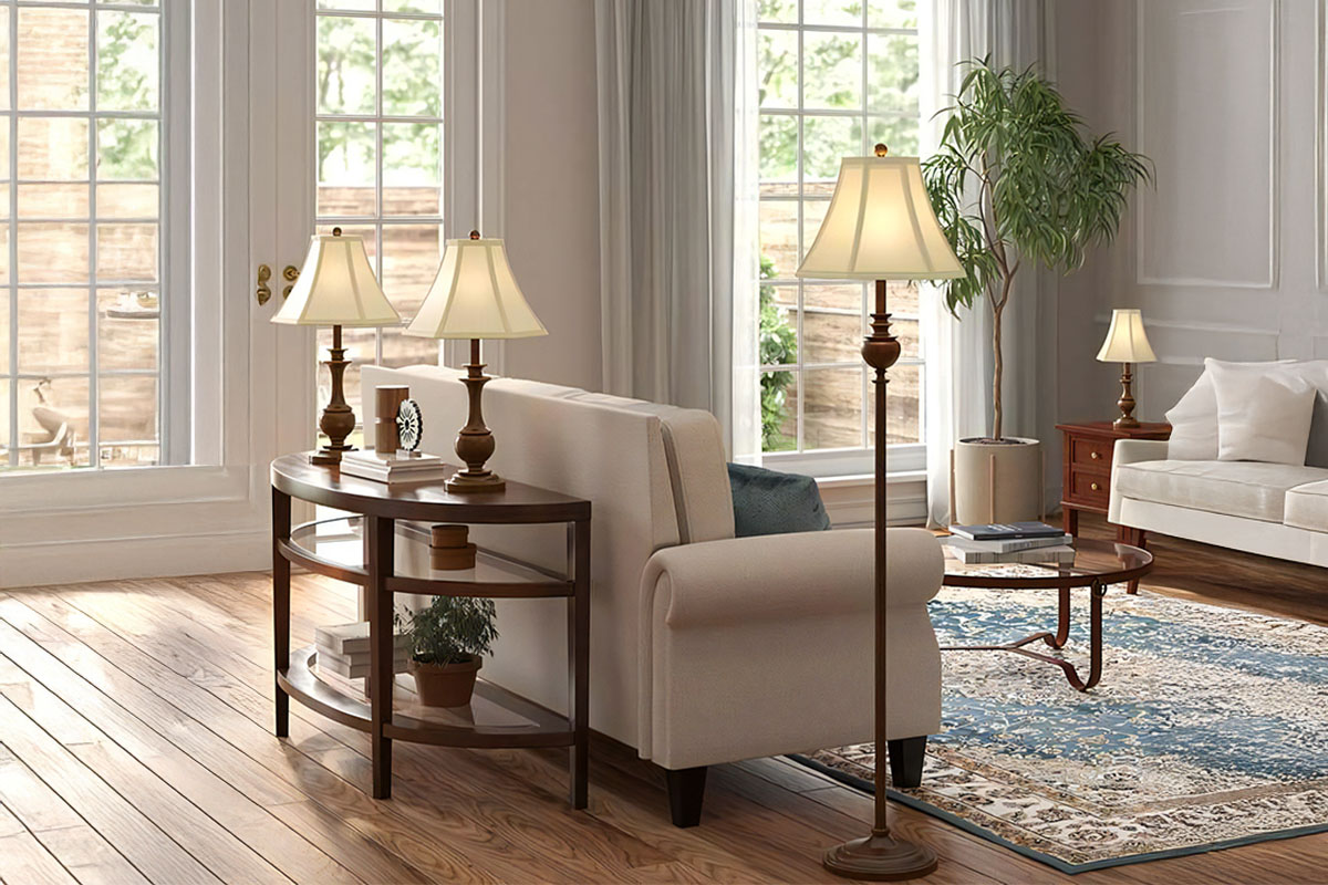 エレガントなブロンズ仕上げとクロスシェードのBARNES and IVY間接照明の設置例