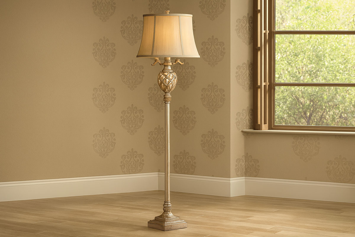 おしゃれで存在感のあるアンティーク調フロアランプ間接照明のインテリア設置例