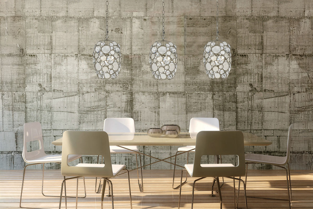 アンティークシルバーのCRYSTORAMAミニペンダントライトを吊下げたインテリア例