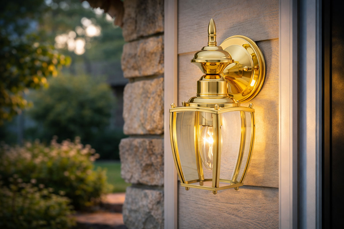 高級感ただようゴールドの屋外ブラケットライトの施工例