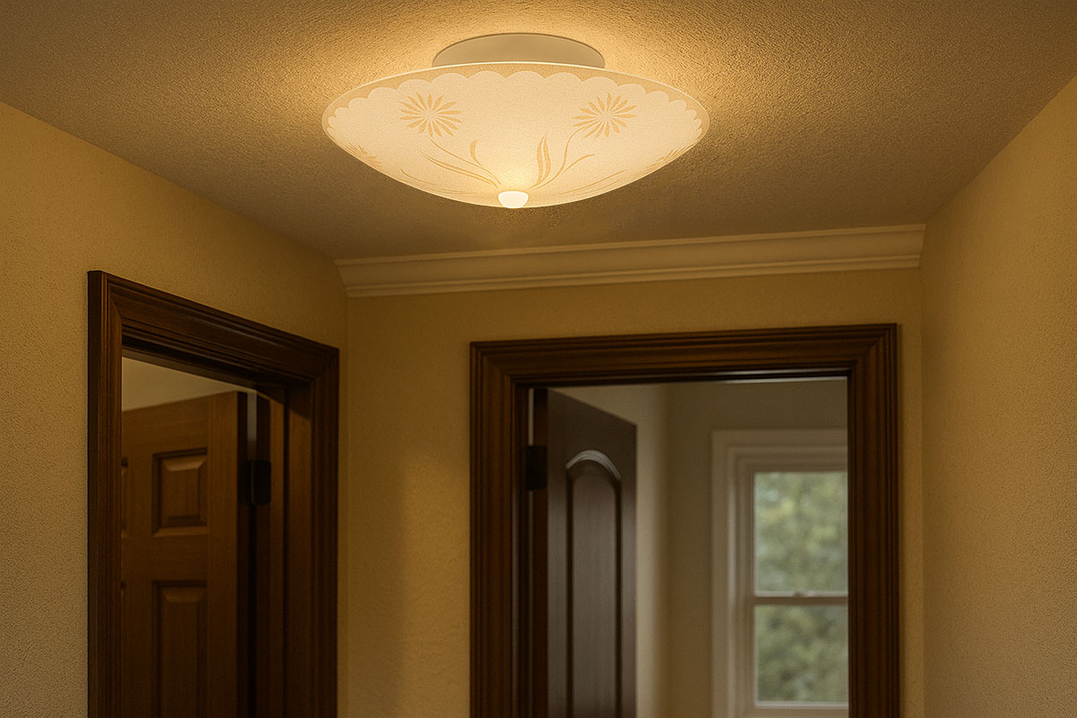 エレガントなデザインが魅力的なホワイト仕上げの室内用シーリングライトの設置例