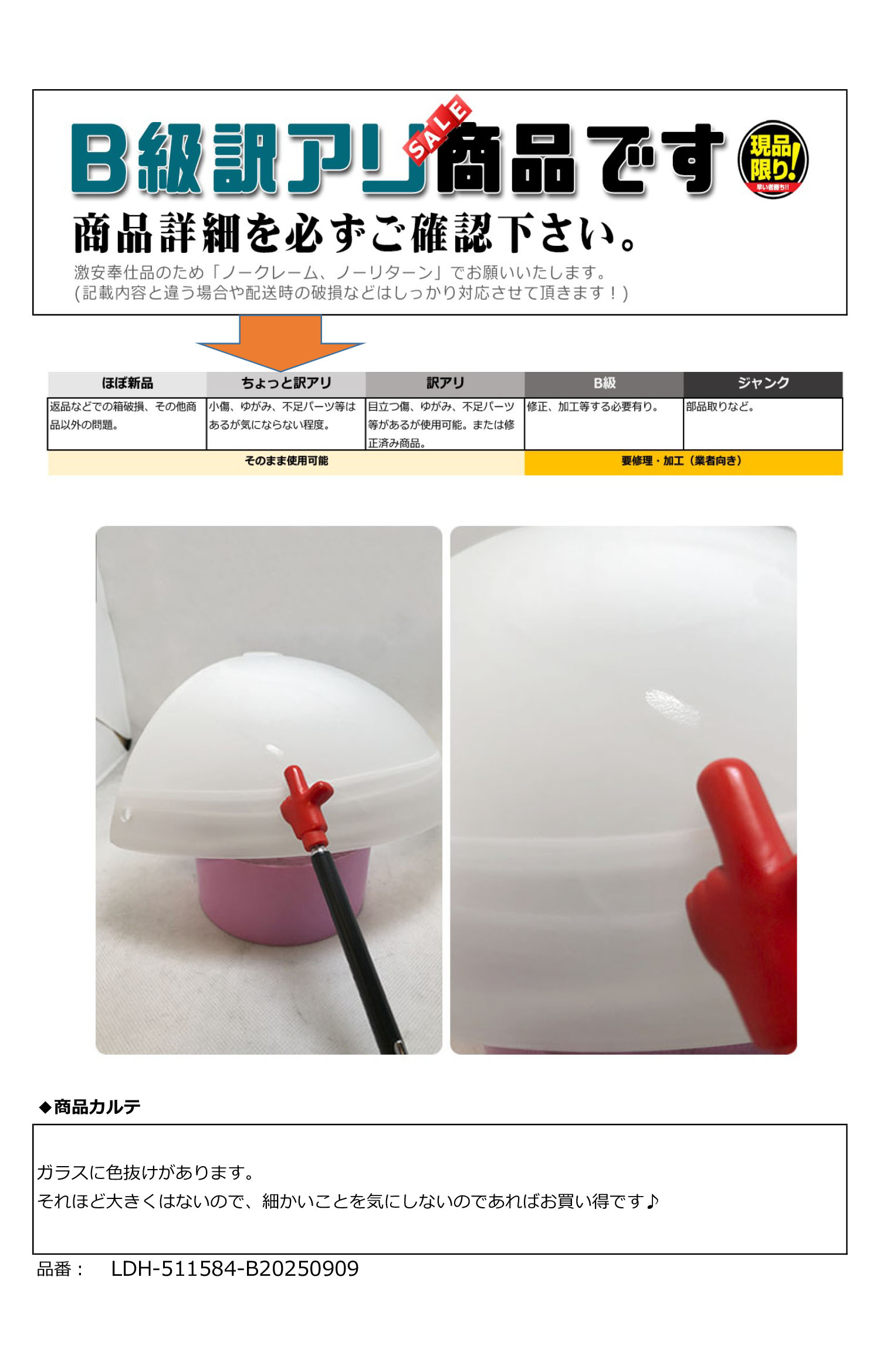 訳アリ商品の説明書