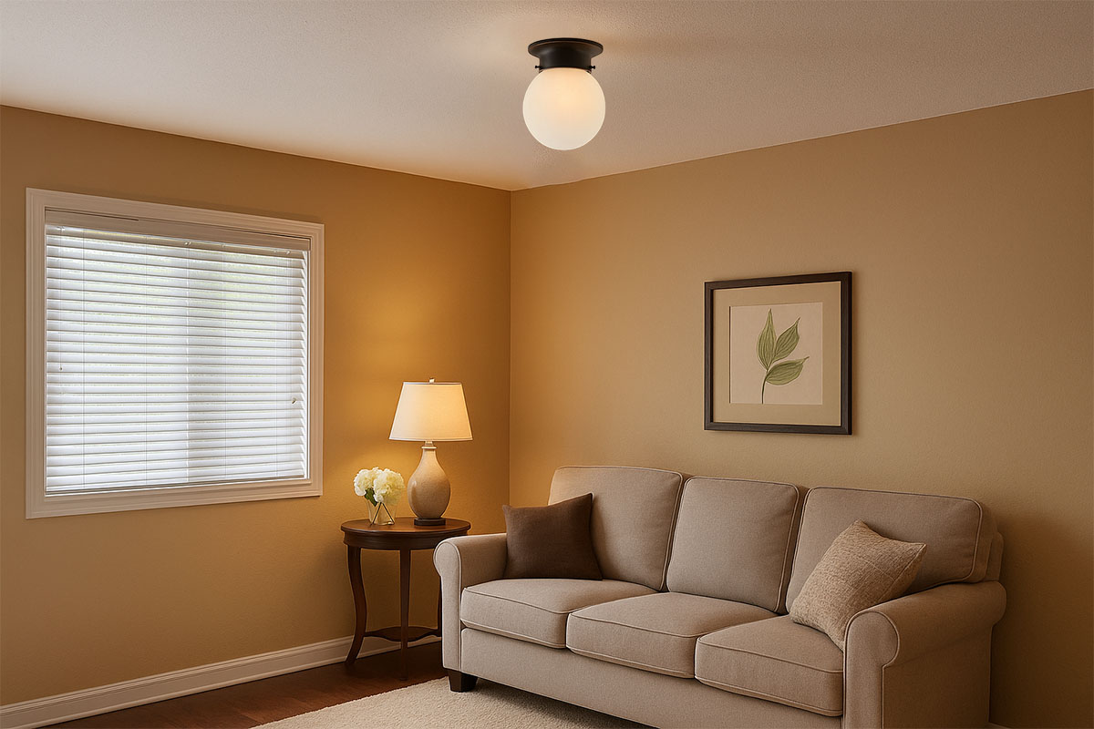 インテリアを照らすシンプルモダンな球体型シーリングライトの設置例