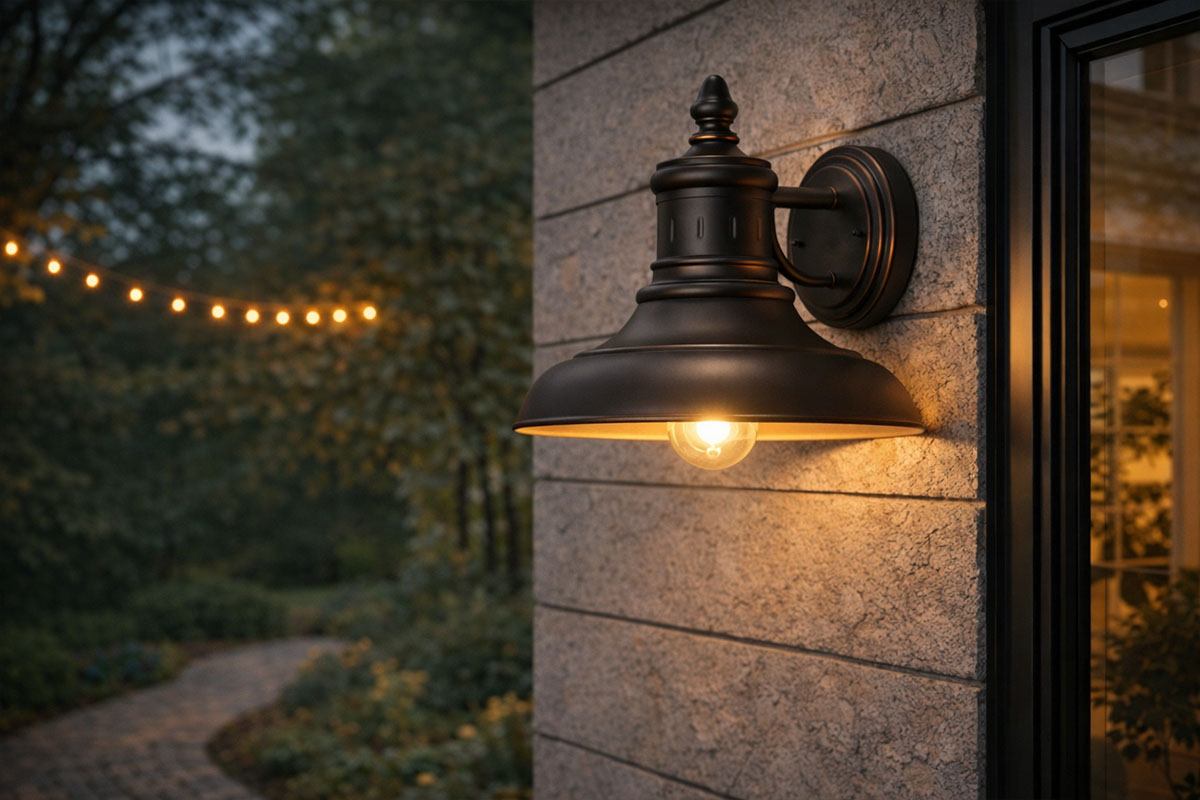 シックなアメリカンデザインがおしゃれな屋外用壁付けブラケット照明