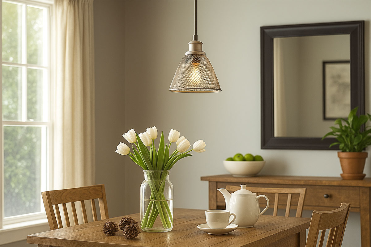 インダストリアルデザインのスタイリッシュな小型吊下げ照明の設置例