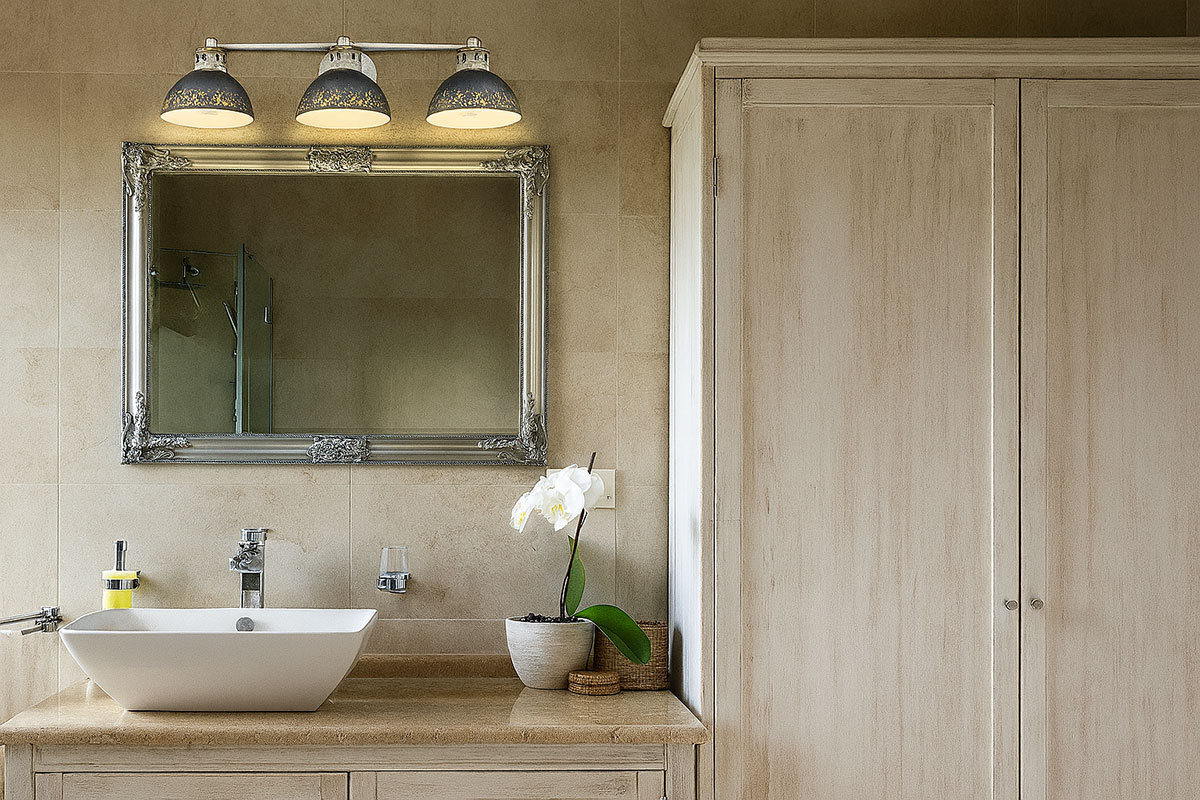 青色シェードの洗面用ブラケットライト