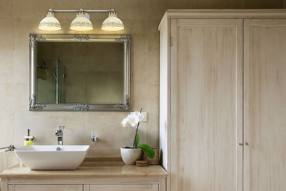 青色シェードの洗面用ブラケットライト