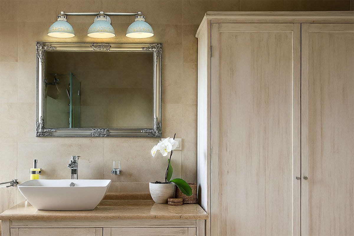 青色シェードの洗面用ブラケットライト