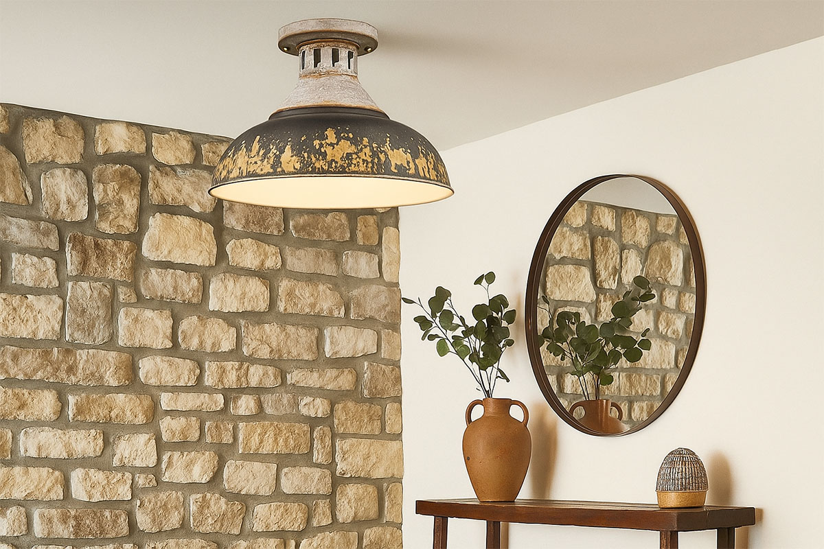 ラスティックな質感が魅力のアンティーク風デザインの天井照明