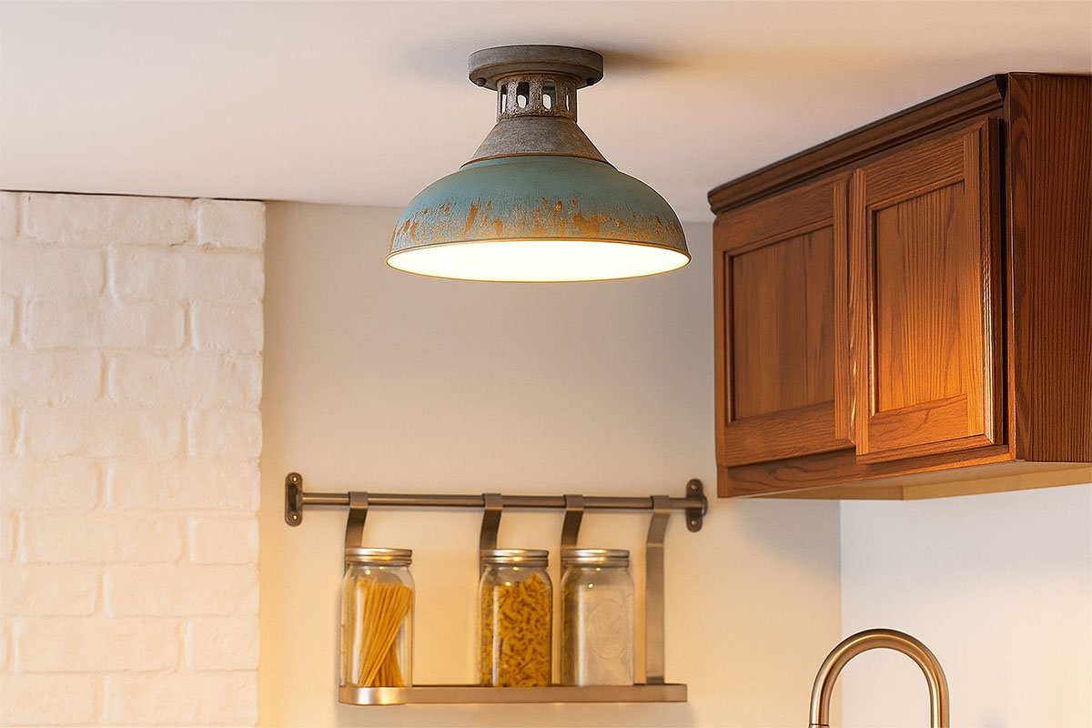 ラスティックな質感が魅力のアンティーク風デザインの天井照明