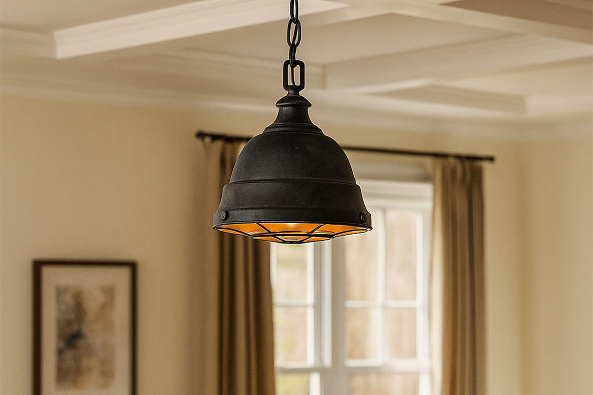 格好いいインダストリアルモダンなデザインの吊下げ照明の設置例