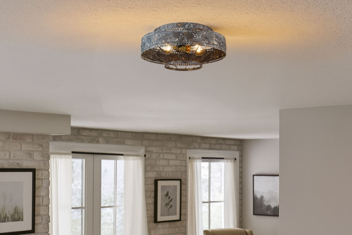 クラシックなインテリアに映えるGOLDEN LIGHTING フェリス2灯シーリングライト設置例｜アンティーク調デザインの上品な天井照明