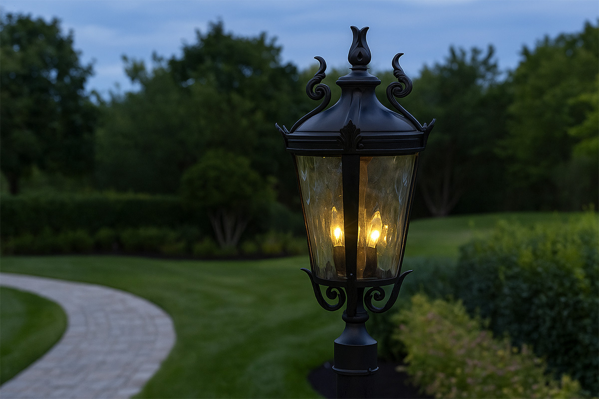 優雅なアンティークデザインのポスト型アウトドアライト