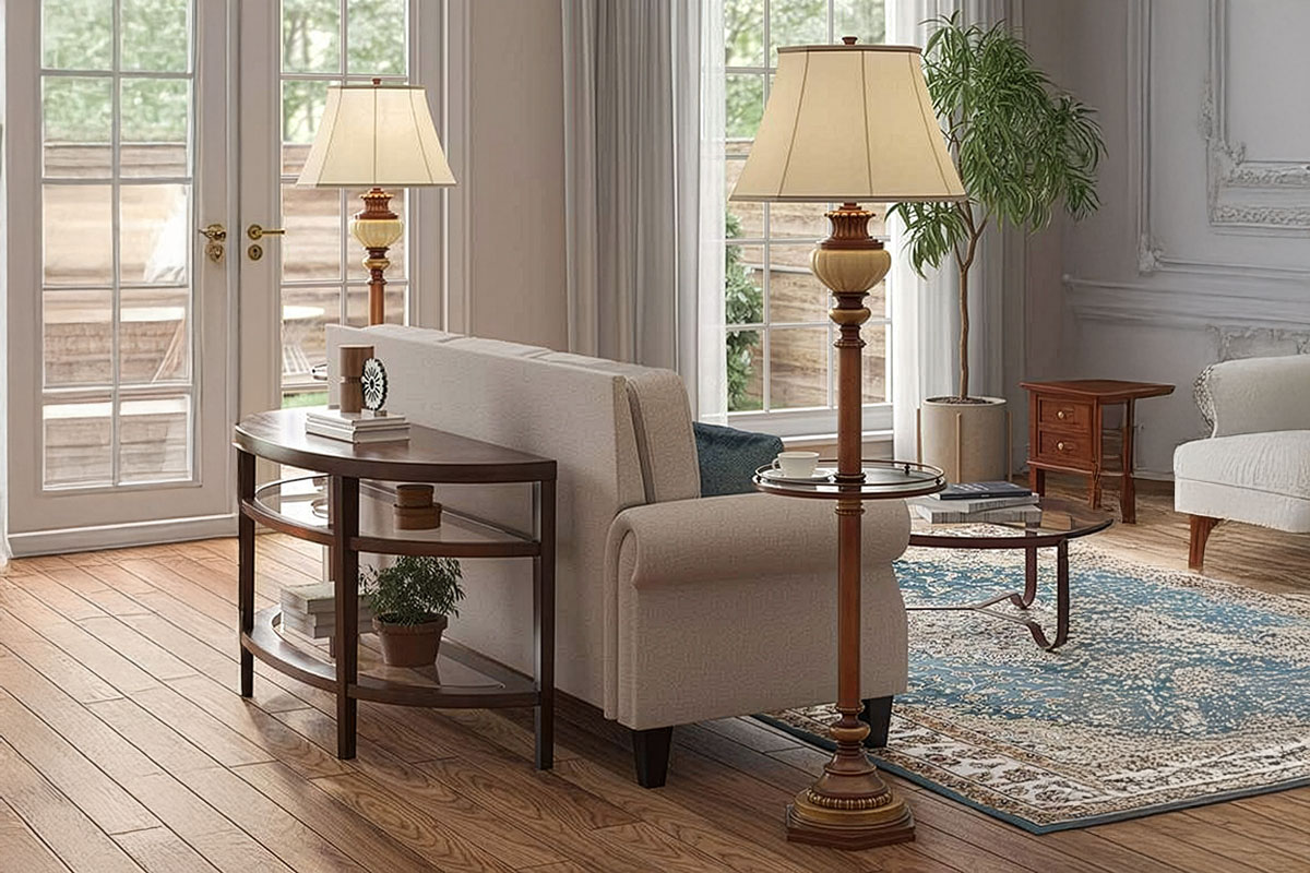 ハイドパーク1灯フロアランプ（ブロンズ・ゴールド）｜クロスシェード