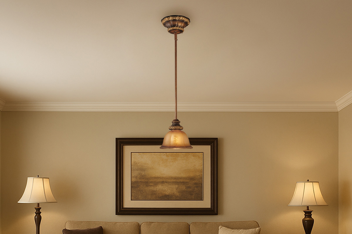 高級感あるイルミナティブロンズの深みが映えるアンティーク調吊り下げ照明の設置例イメージ
