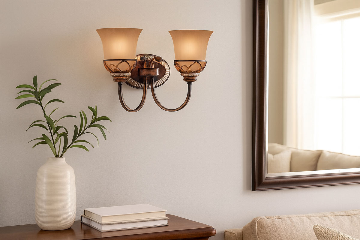 アストンコート2灯ブラケットライト｜アボリオメッゾガラスとブロンズ仕上げの上品な室内用ウォールライト