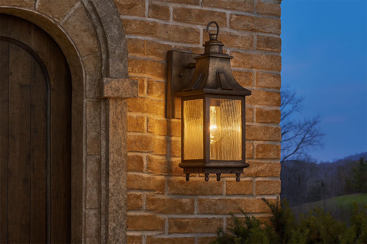 アンティーク調ブラケット型屋外照明・クリアーウォーターガラス仕様の設置例イメージ