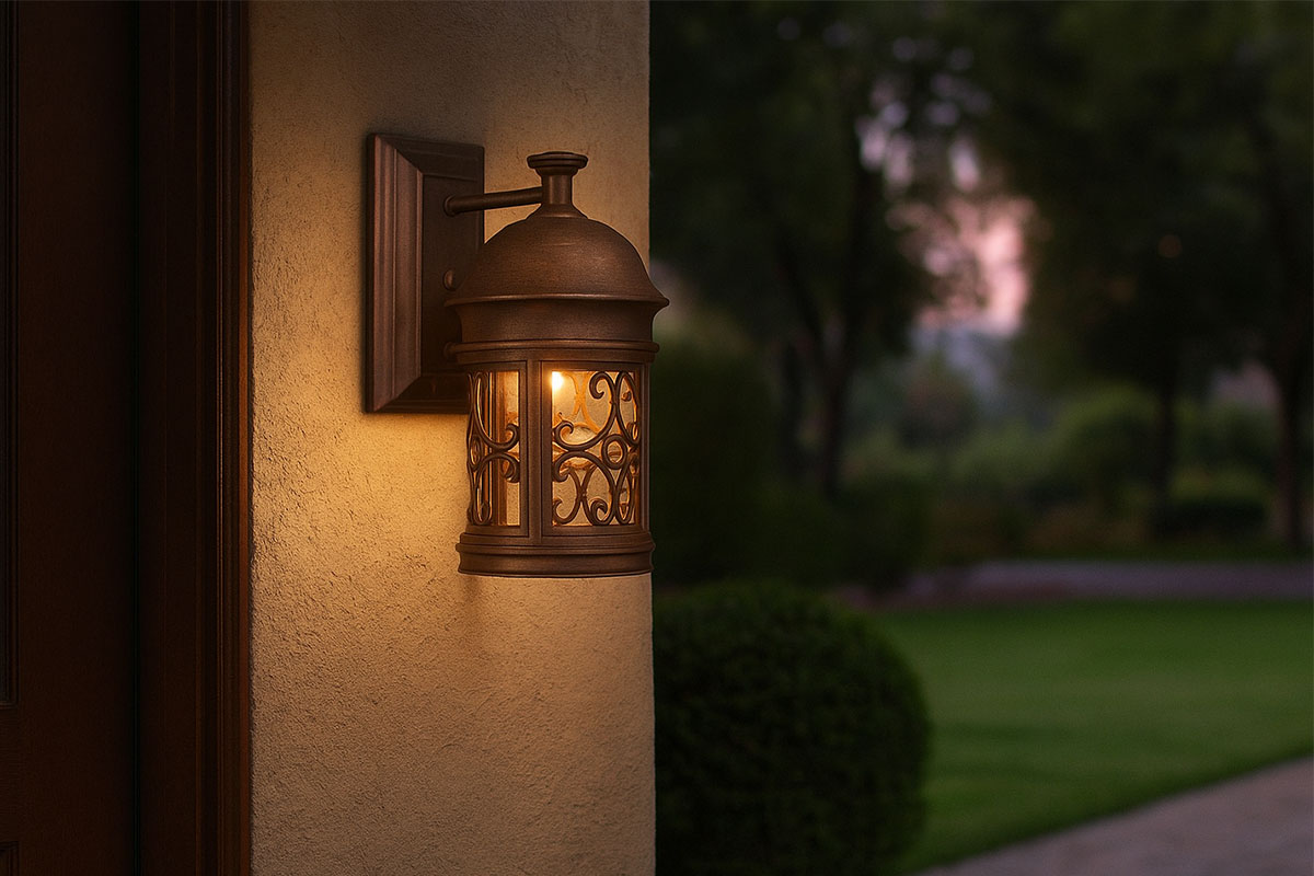 玄関の外壁を照らすミンカラベリー屋外用ブラケットライト｜クラシックなデザインのエクステリア照明