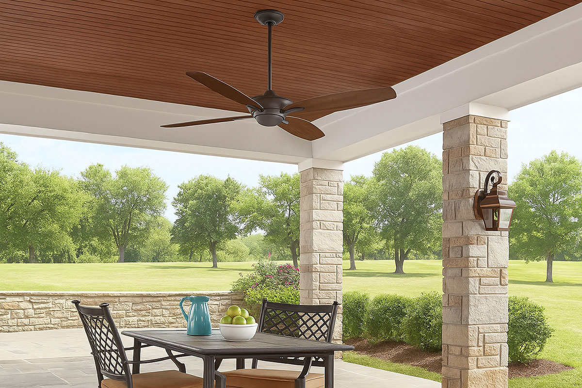 インテリアに調和する高機能なシンプルモダンデザインのシーリングファンの設置例イメージ