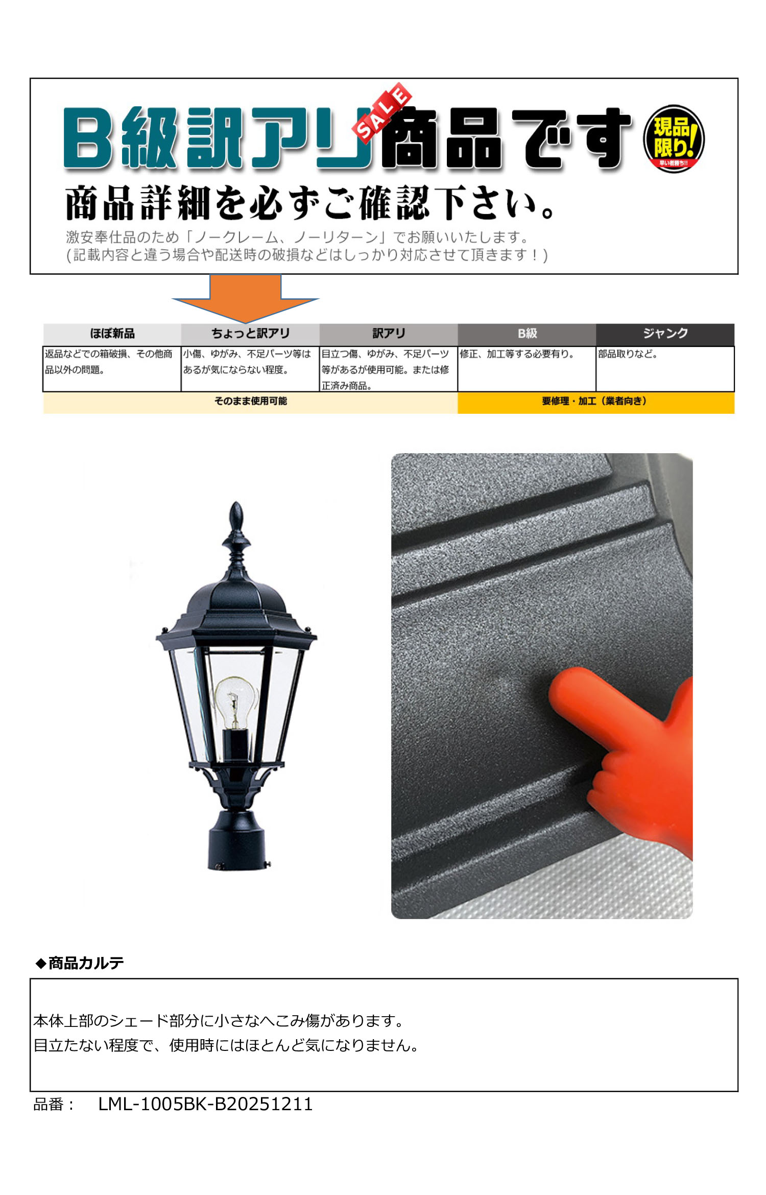 訳アリ照明の商品カルテ