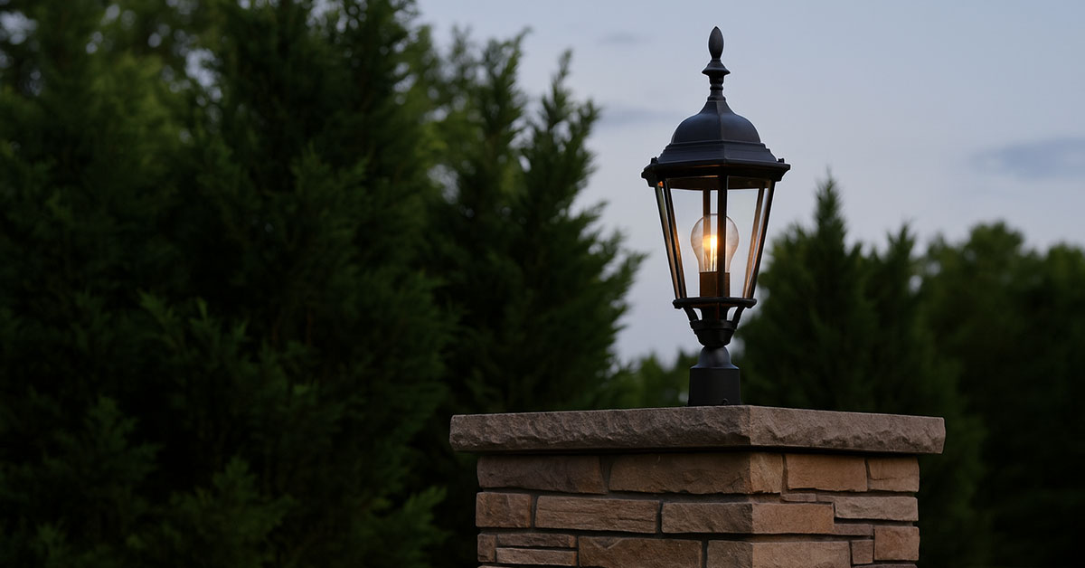 高級感漂うエクステリアに最適なガラスシェードポスト型照明の設置例