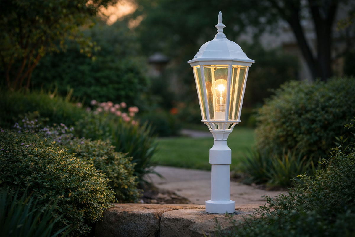 高級感漂うエクステリアに最適なガラスシェードポスト型照明の設置例