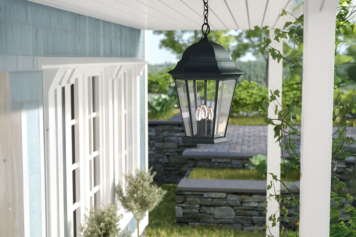 輸入住宅に映える、スタイリッシュなアウトドア吊り下げ照明