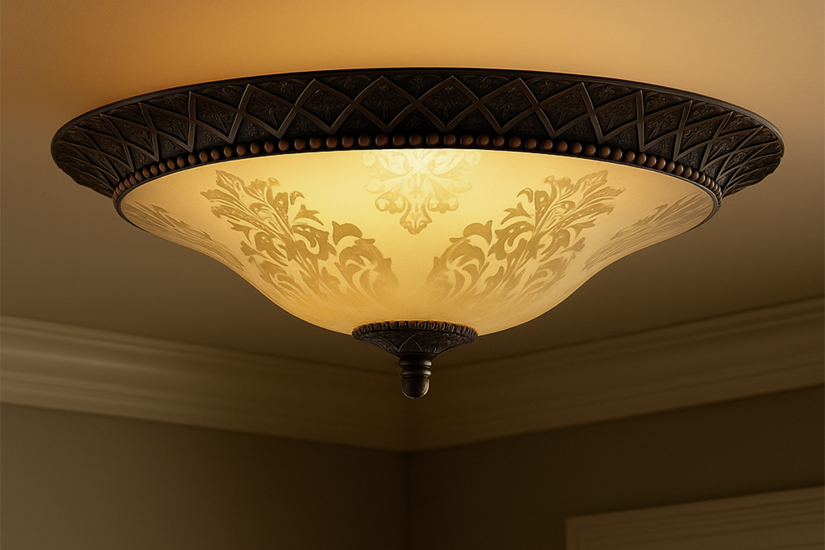 レトロな花模様ガラスシェードが美しいアンティーク調シーリングライトの設置例