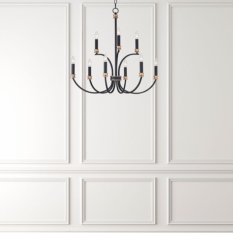 アンティークブラスの質感とキャンドル型デザインが美しい MAXIM LIGHTING チャールトン9灯シャンデリアライト ディテール