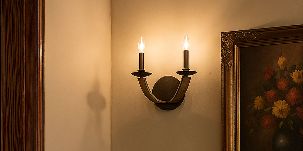 アンティーク風キャンドル型デザインの室内壁掛け照明の設置例