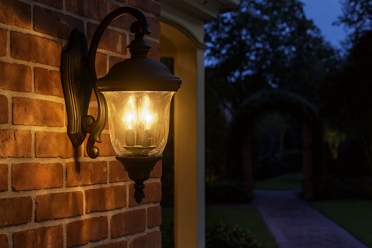 クラシック空間に映える高級感あるアンティークデザインの壁付けライトの設置例イメージ