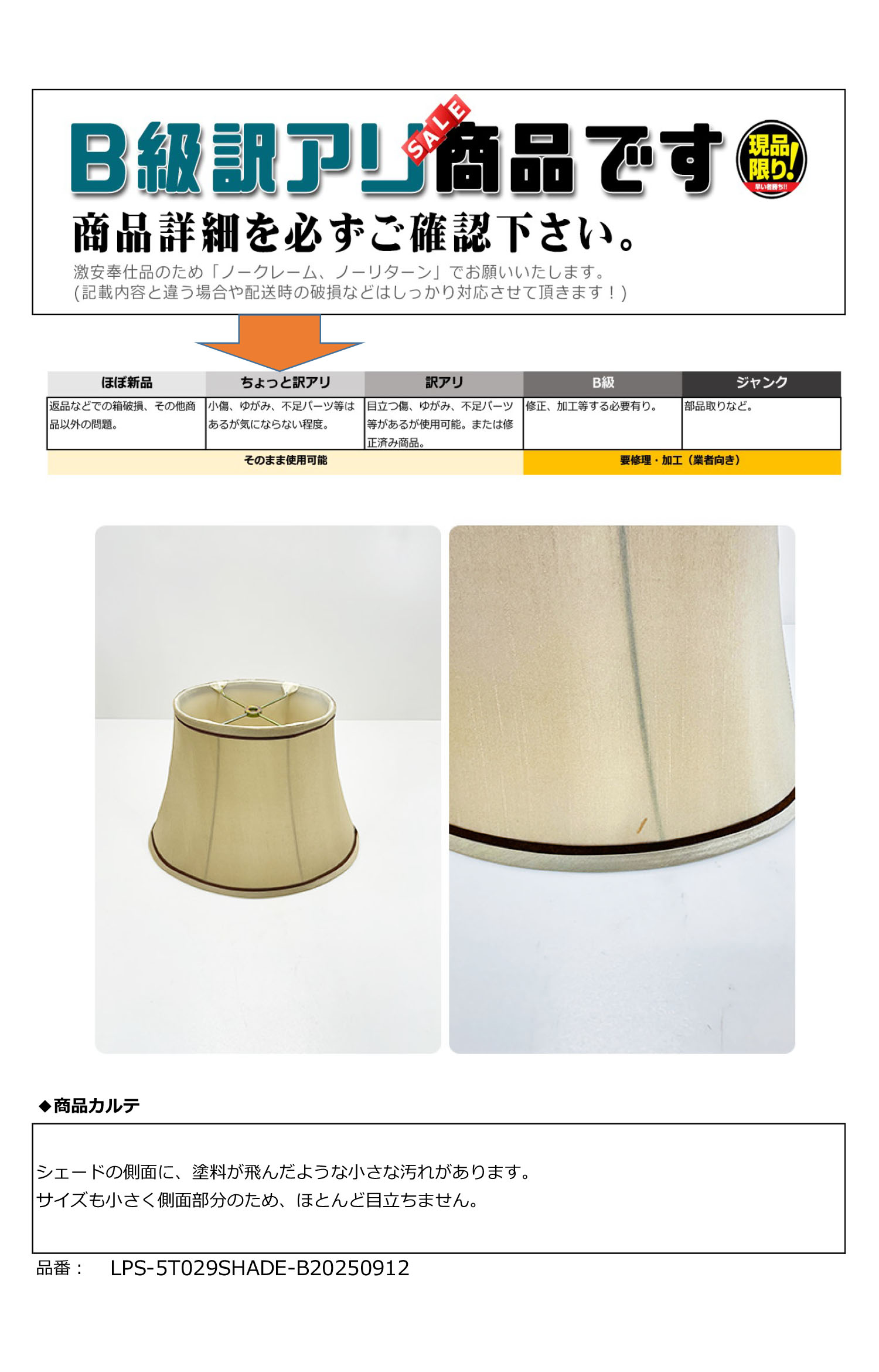 訳アリ商品の説明書