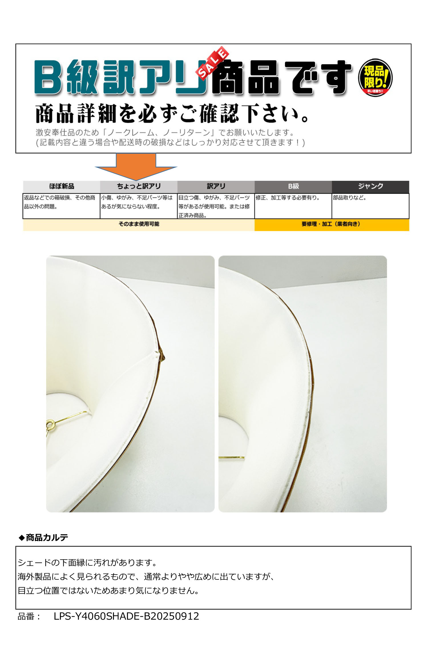 訳アリ商品の説明書