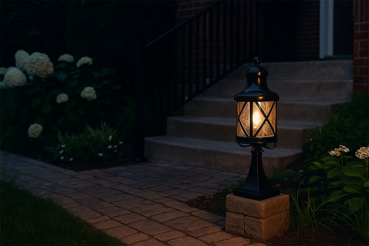 アンティークな雰囲気が漂う屋外用ポスト型照明