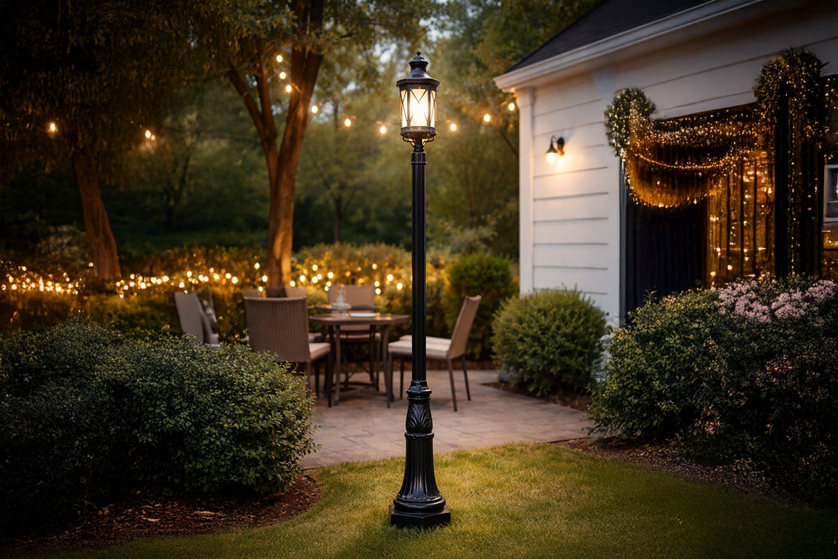 アンティークな雰囲気が漂う屋外用ポスト型照明