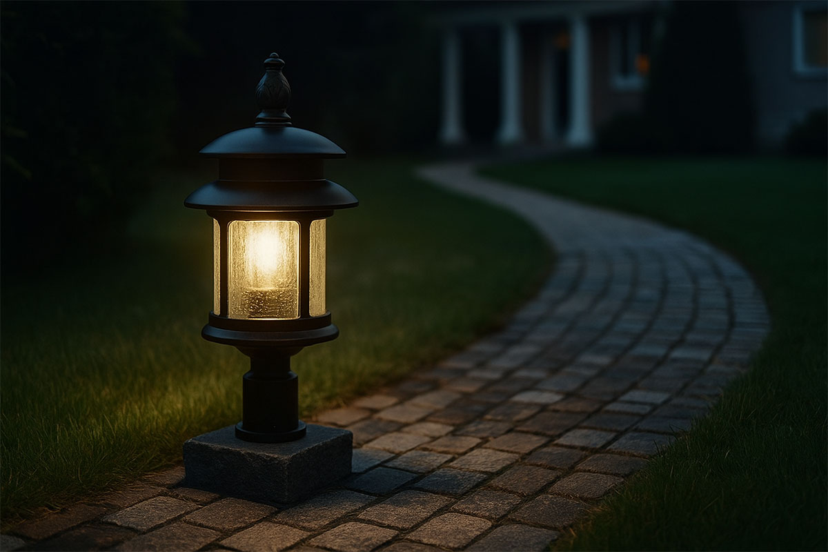 エクステリアをおしゃれに彩るクラックドガラスのポスト型照明