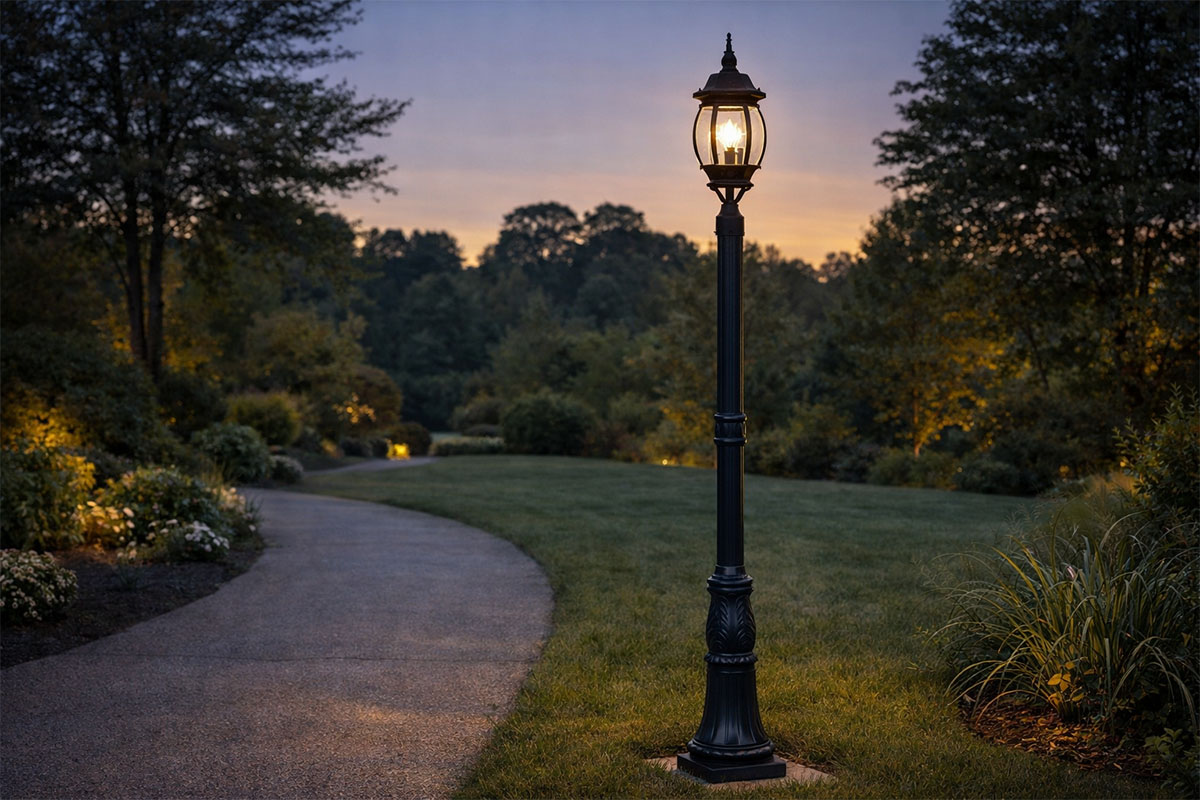 ガーデンライトに最適なアンティーク調の屋外用ポール支柱
